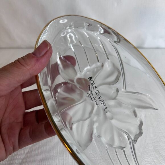 Home Beautiful NEW Orchid Splendor Oval Candy Dish Trinket Bowl Gold Rim - Picture 9 of 11